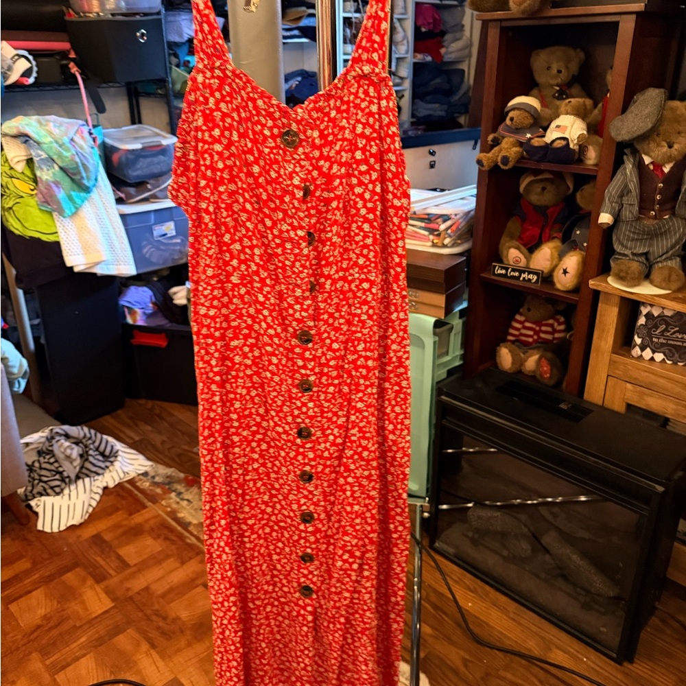 Red Floral Button-Down Dress size L - Picture 8 of 8